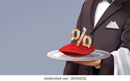 Waiter serving some good discounts