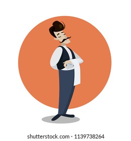 Waiter serving. Vector flat illustration