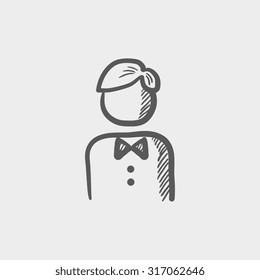 Waiter sketch icon for web, mobile and infographics. Hand drawn vector dark grey icon isolated on light grey background.