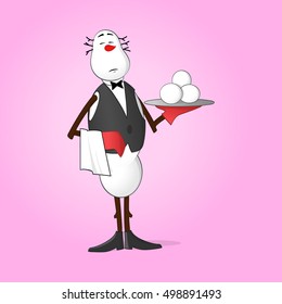 Waiter Snowman holding tray with snowballs 