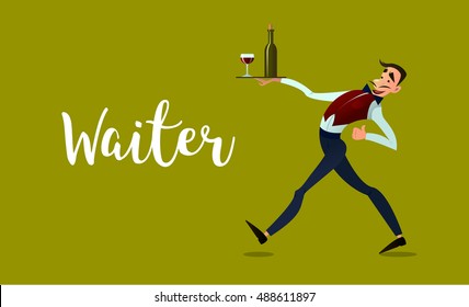 Waiter spacing. Menu restaurant. Fast service. Design in flat style.Vector detailed characters