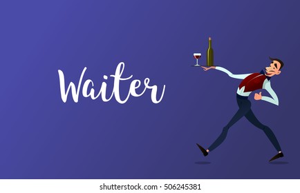 Waiter spacing .Menyu restaurant. Fast service. Design in flat style.Vector detailed characters