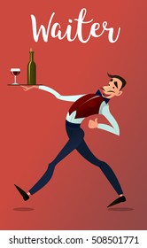 Waiter spacing .Menyu restaurant. Fast service. Design in flat style.Vector detailed characters