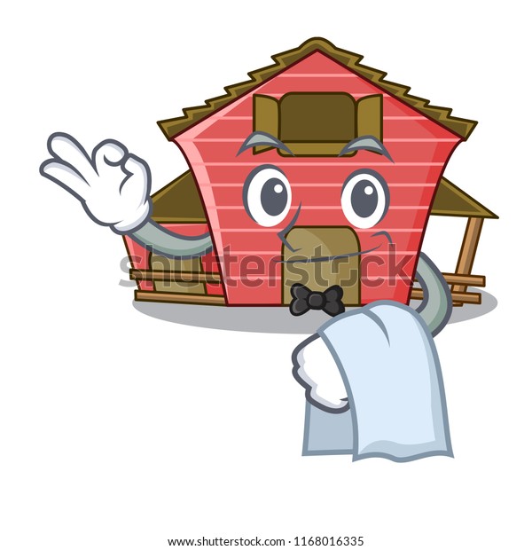 Waiter Spring Day Red Barn Cartoon Stock Vector Royalty Free