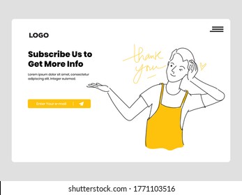 Waiter thank you customer illustration. Hand drawn style vector design illustrations. Flat design yellow apron landing page for web landing page or newsletter