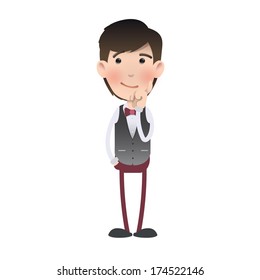Waiter thinking an idea over white background. Vector design 