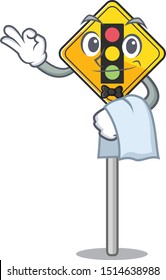 Waiter traffic light ahead in shape mascot