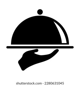 Icono de la bandeja del camarero, símbolo web del restaurante del menú del plato, ilustración del vector del diseño del almuerzo.