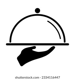 Waiter tray icon, dish menu restaurant web symbol, lunch design vector illustration .