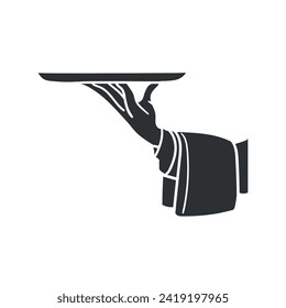 Waiter Tray Icon Silhouette Illustration. Restaurant Vector Graphic Pictogram Symbol Clip Art. Doodle Sketch Black Sign.