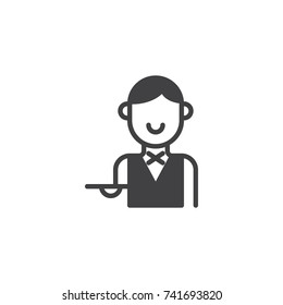 Waiter with tray icon vector, filled flat sign, solid pictogram isolated on white. Symbol, logo illustration.