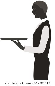 Waiter with a tray isolated on white