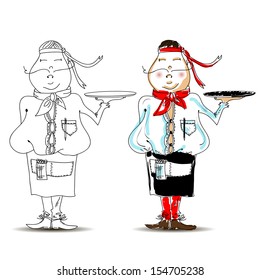 waiter with a tray on white background. Vector