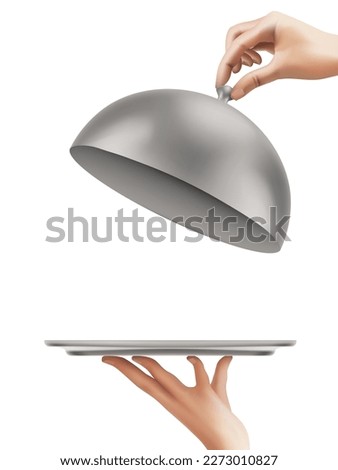 Waiter Tray Platter Holding By Womans Hand Isolated On White Background. EPS10 Vector