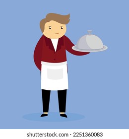 Waiter with a tray with a ram cap