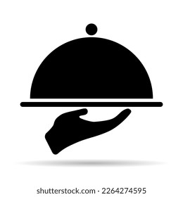 Waiter tray shadow icon, dish menu restaurant web symbol, lunch design vector illustration .