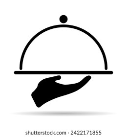 Icono de la sombra de la bandeja del camarero, símbolo web del restaurante del menú del plato, ilustración del vector del diseño del almuerzo.