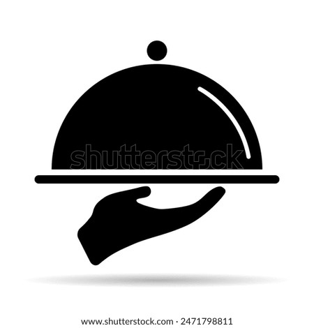 Waiter tray shadow icon, dish menu restaurant web symbol, lunch design vector illustration .