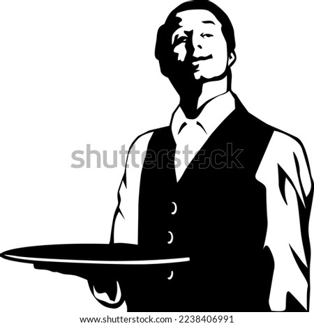 Waiter with Tray Vector Illustration