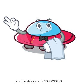 Waiter ufo mascot cartoon style