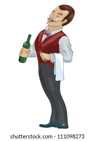 Waiter in uniform serving vine. File EPS(8)