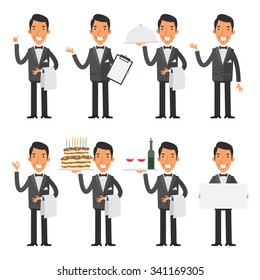 Waiter in various poses