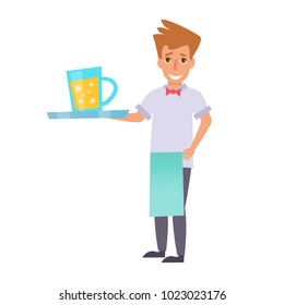 Waiter. Vector. Cartoon. Isolated art on white background. Flat