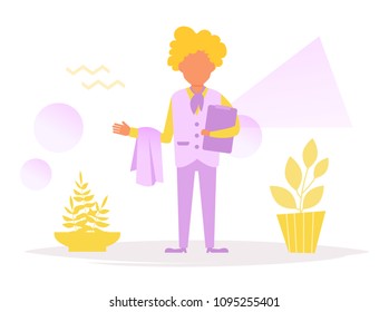 Waiter Vector. Cartoon. Isolated art on white background. Flat