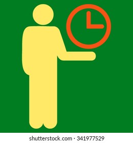 Waiter vector icon. Style is bicolor flat symbol, orange and yellow colors, rounded angles, green background.