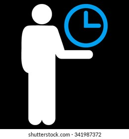 Waiter vector icon. Style is bicolor flat symbol, blue and white colors, rounded angles, black background.