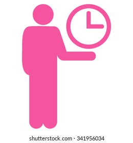Waiter vector icon. Style is flat symbol, pink color, rounded angles, white background.