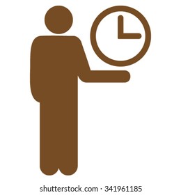 Waiter vector icon. Style is flat symbol, brown color, rounded angles, white background.
