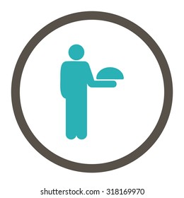 Waiter vector icon. This rounded flat symbol is drawn with grey and cyan colors on a white background.