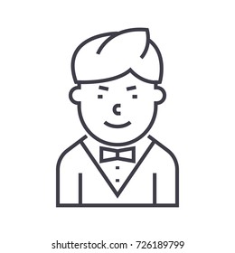 waiter vector line icon, sign, illustration on background, editable strokes