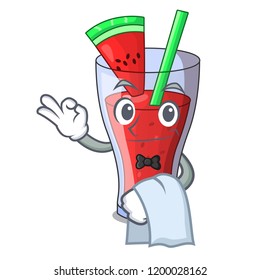 Waiter watermelon juice with watermelon fruit cartoon