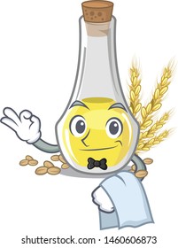 Waiter wheat germ oil in a cartoon