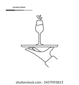 Waiter Wine Serving Icon Vector Design.