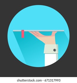 The waiter's hand with a metal tray. Flat style vector illustration
