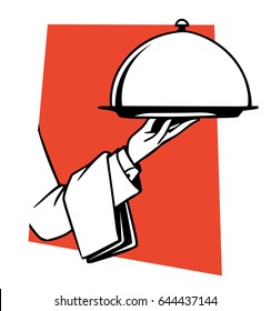 Waiter's hand with a tray