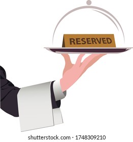 Waiter's hand with a tray. Reserve plate vector