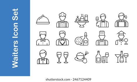 Waiters Icons set with editable vector outline. 