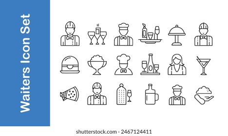 Waiters Icons set with editable vector outline. 