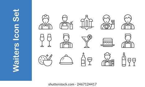 Waiters Icons set with editable vector outline. 