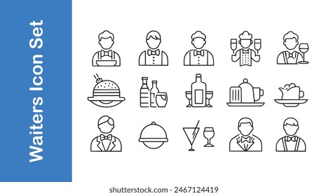 Waiters Icons set with editable vector outline. 