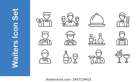 Waiters Icons set with editable vector outline. 