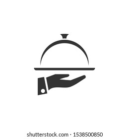 Waiters Serving. Food Tray Icon vector sign isolated for graphic and web design. Waiters Serving. Covered food symbol template color editable on white background.