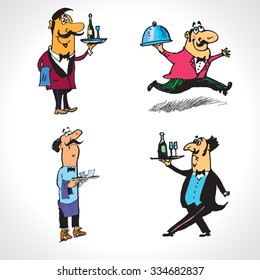 Waiters set. Sketch illustration. Drawn by hand. Vector format