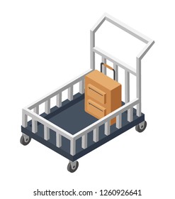 Waiters Trolley Isometric Icon Design, Luggage Trolley Vector Icon