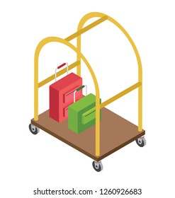 Waiters trolley isometric icon design, luggage trolley vector icon