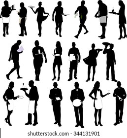 waiters and waitresses silhouette big collection - vector